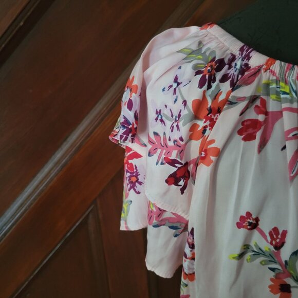 Womens Pink Floral Off-Shoulder Blouse 14 16 Terra & Sky Lightweight Top - Picture 2 of 7